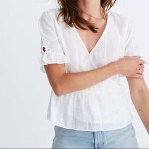 NWT Madewell Tie-Sleeve Wrap Top in Swiss Dot Sz 12